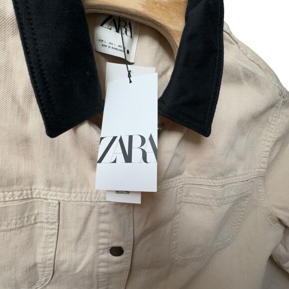 Zara Tan Utility Jacket with Black Collar - Picture 4 of 7